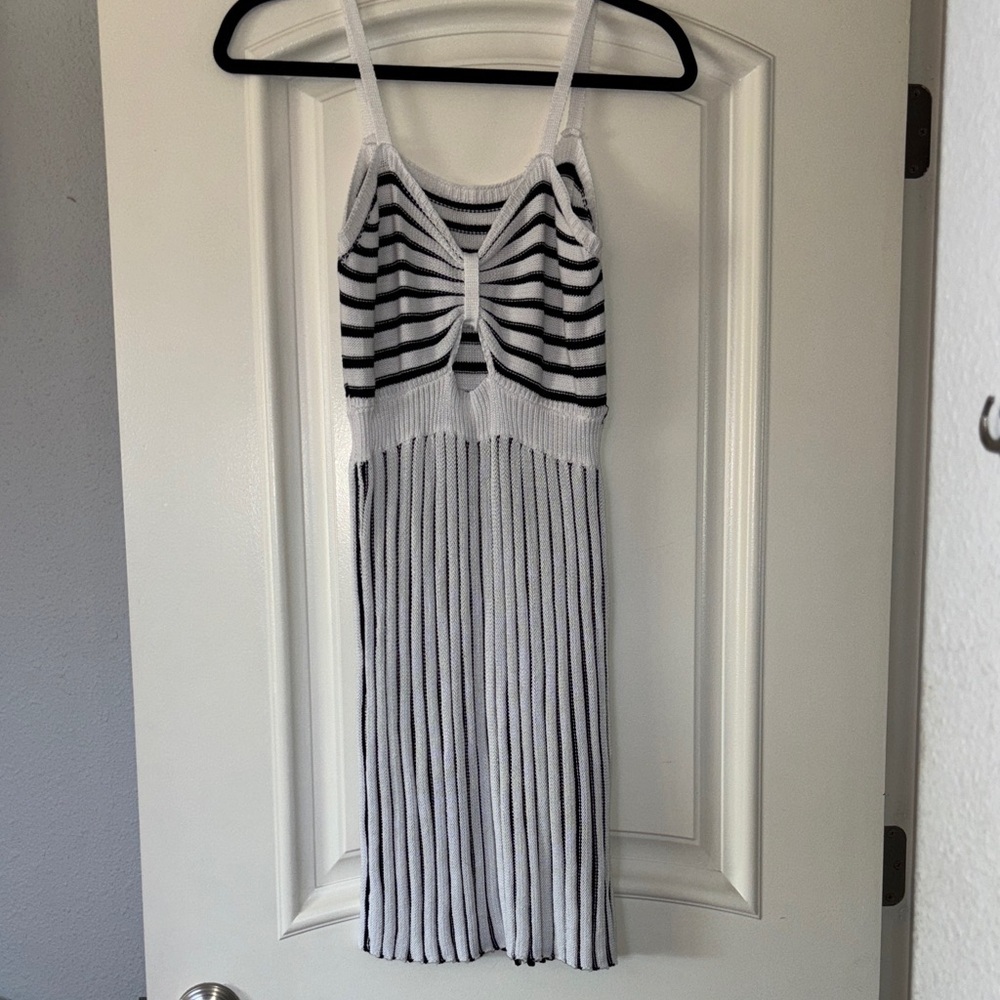 Striped Knit Midi Dress in White and Black